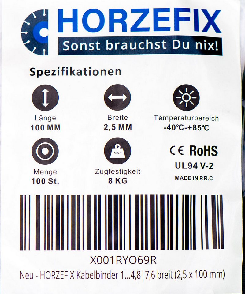 HORZEFIX Kabelbinder set weiß lang uv beständig Universalbinder 2,5, 3,6, 4,8, 7,6 breit (Packung, 500-St., VPE= 5 x 100 Kabelbinder im Polybeutel) Temperaturbeständig/wetterfest