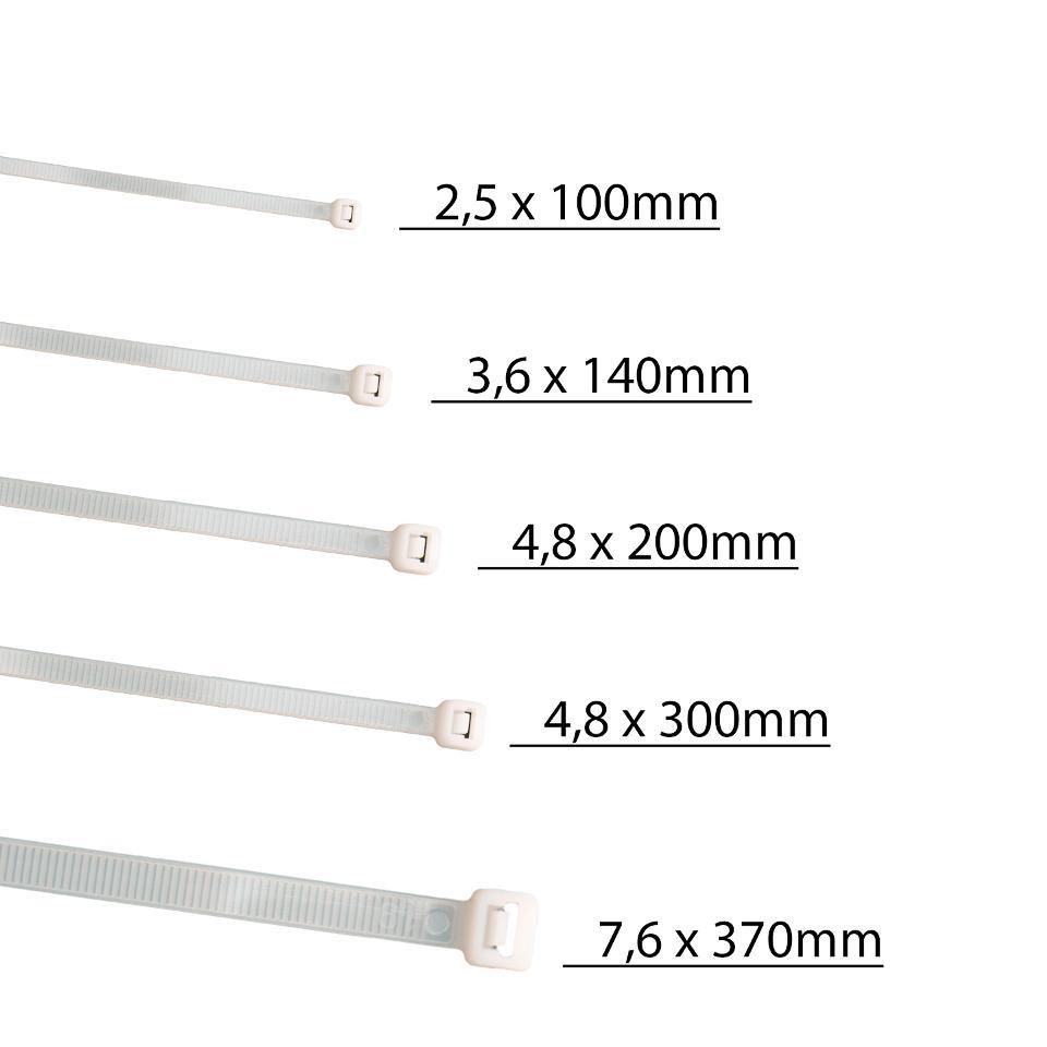HORZEFIX Kabelbinder set weiß lang uv beständig Universalbinder 2,5, 3,6, 4,8, 7,6 breit (Packung, 500-St., VPE= 5 x 100 Kabelbinder im Polybeutel) Temperaturbeständig/wetterfest Bild 3