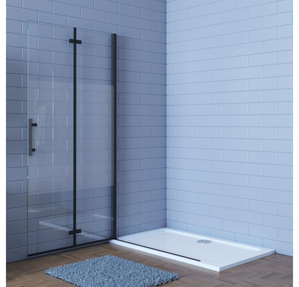 Duschparadies Dusch-Falttür 195cm Schwarz Walk in Dusche Scharniertür Duschabtrennung Duschwand, 80x195 cm, Easyclean Sicherheitsglas, beidseitig montierbar