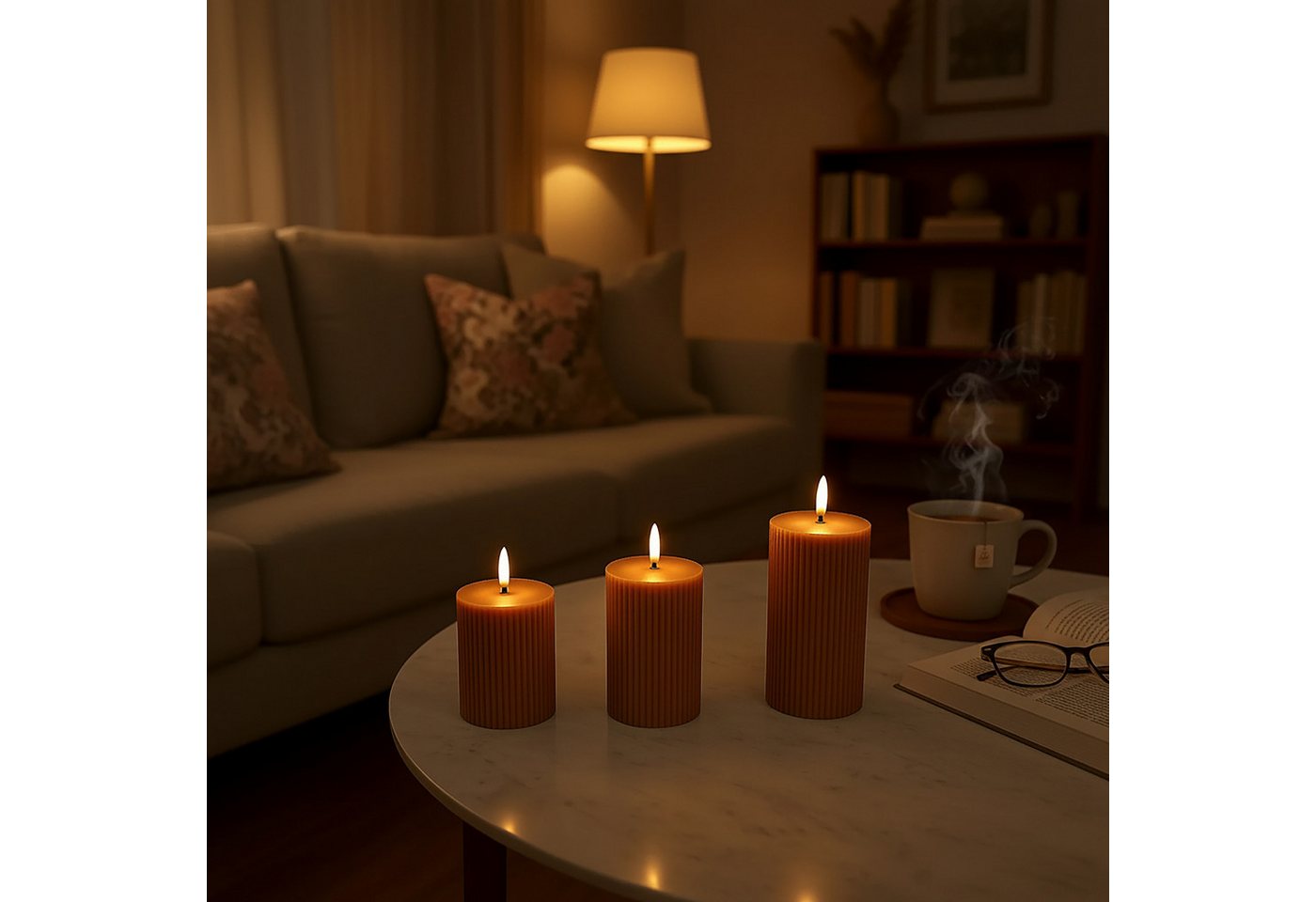 relaxdays LED-Kerze 3er Set, Mocha Mousse