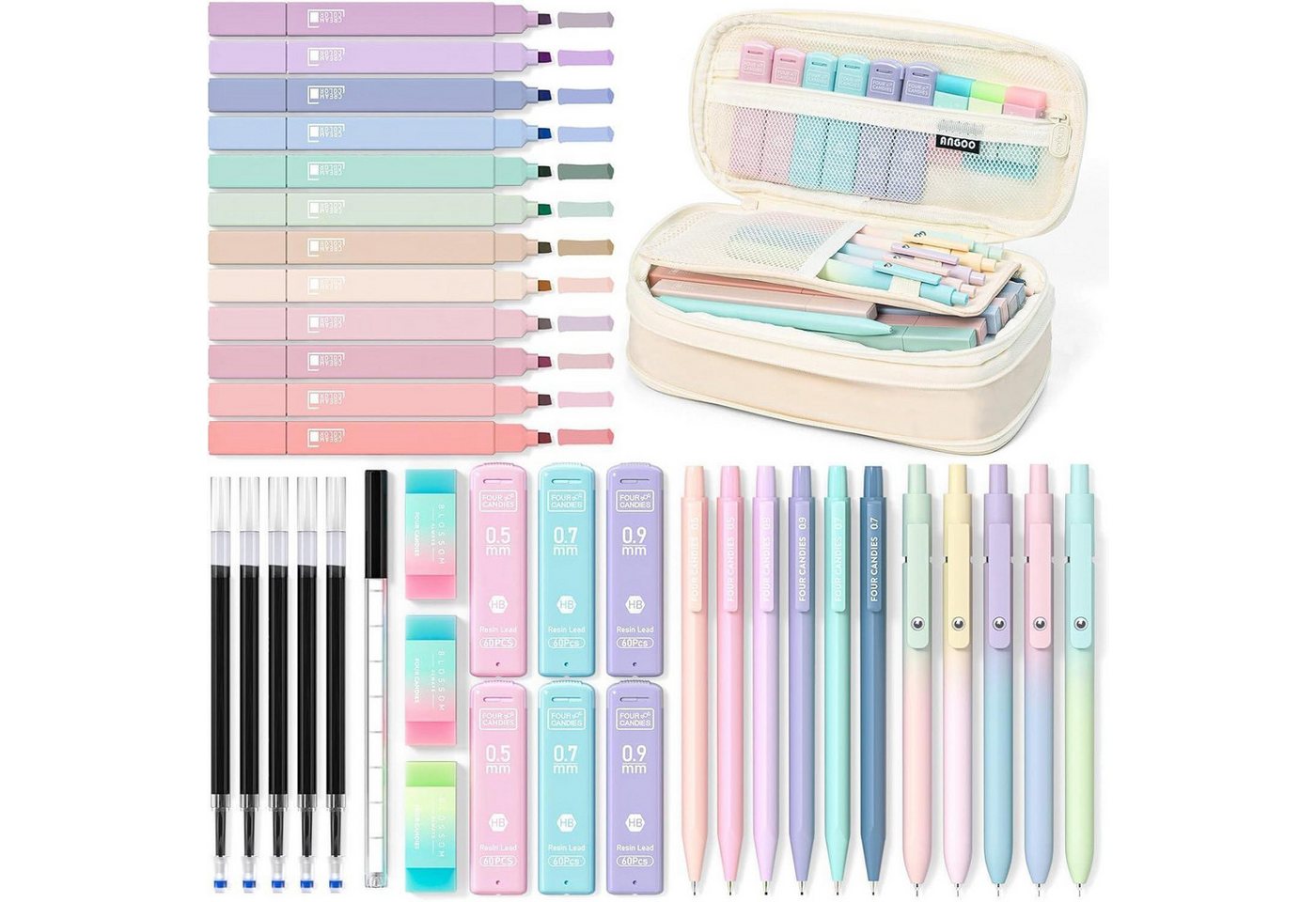 LuxusKollektion Druckbleistift Schulsachen Mäppchen Stifte Set Textmarker Gelstifte Creme Bild 3