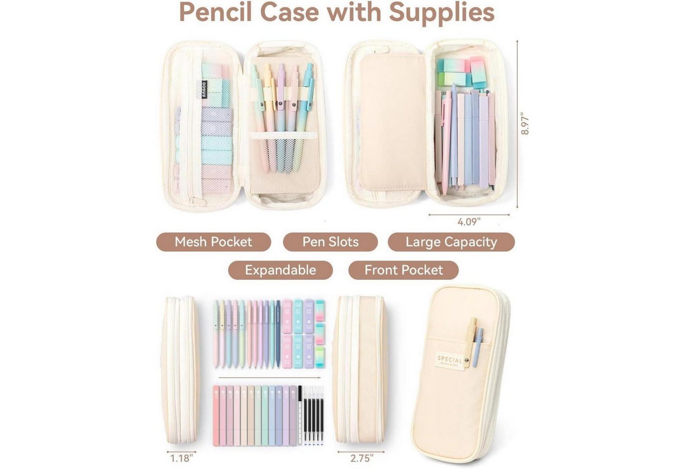 LuxusKollektion Druckbleistift Schulsachen Mäppchen Stifte Set Textmarker Gelstifte Creme Bild 5