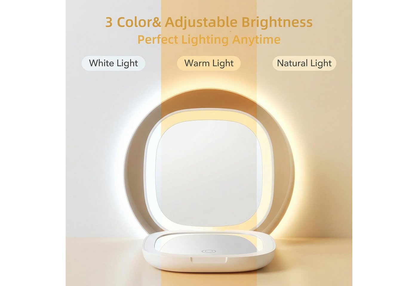 MOPUEA Kosmetikspiegel LED Schminkspiegel 1X 5X Vergrößerung Touch Licht 3 Lichtmodi Faltbar (LED Schminkspiegel mit 1X und 5X Vergrößerung und Touch Licht, Kompakter LED Spiegel mit 3 Lichtmodi und USB-C Ladekabel), 5X Detailansicht 3 Lichtmodi wiederaufladbar kompakt Reise geeignet Bild 5