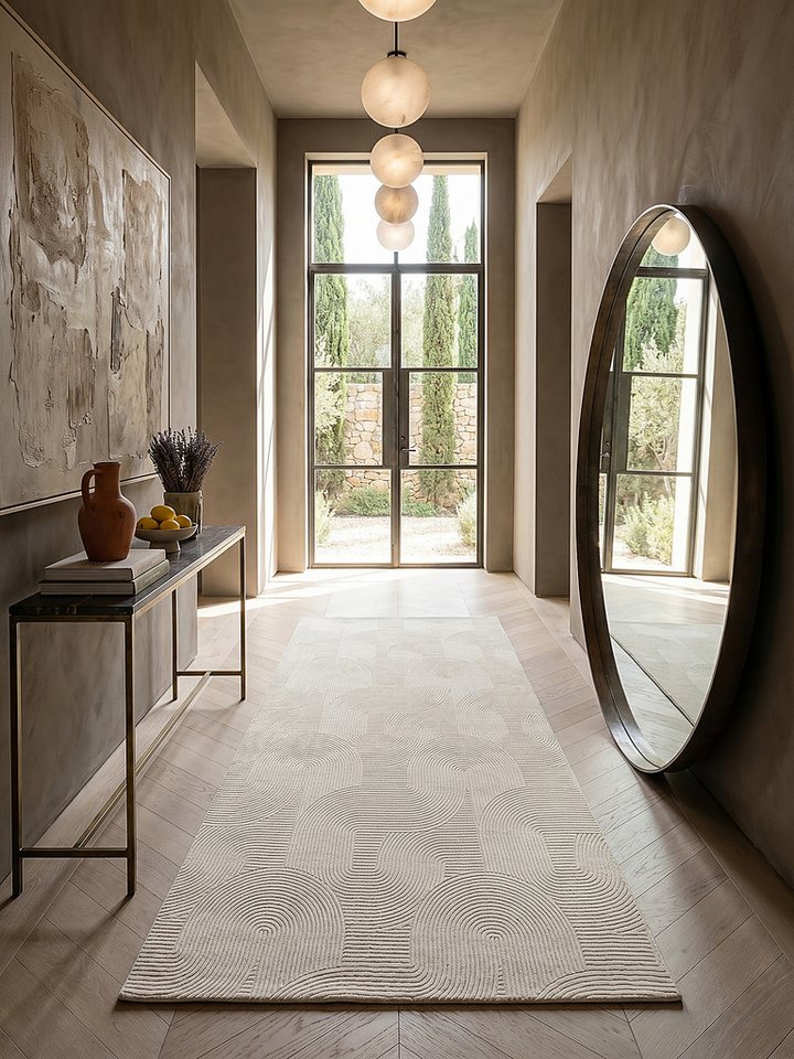 KADIMA DESIGN Teppich DALAR Teppichläufer Creme 80x150 Geometrisch Polypropylen Antirutsch, Läufer, Höhe: 9 mm, Saugroboter-geeignet, Strapazierfähig, Pflegeleicht, Farbecht
