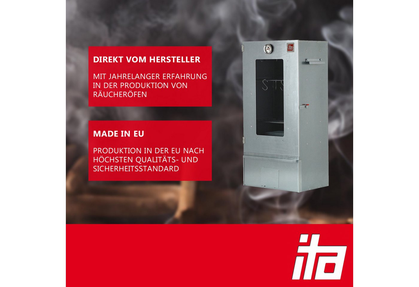ITA Räucherofen Räucherofen 7000 - Premium Räucherschrank mit 3 Etagen, 1-St., Smoker mit passendem Räuchertisch mit erweiterbarer Ablage