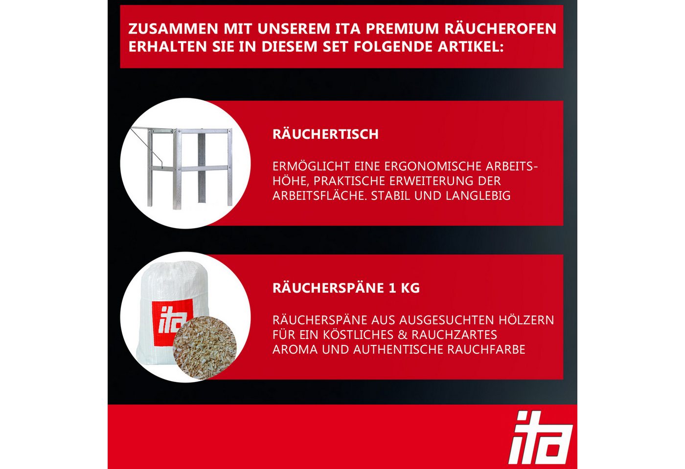 ITA Räucherofen Räucherofen 7000 - Premium Räucherschrank mit 3 Etagen, 1-St., Smoker mit passendem Räuchertisch mit erweiterbarer Ablage Bild 4