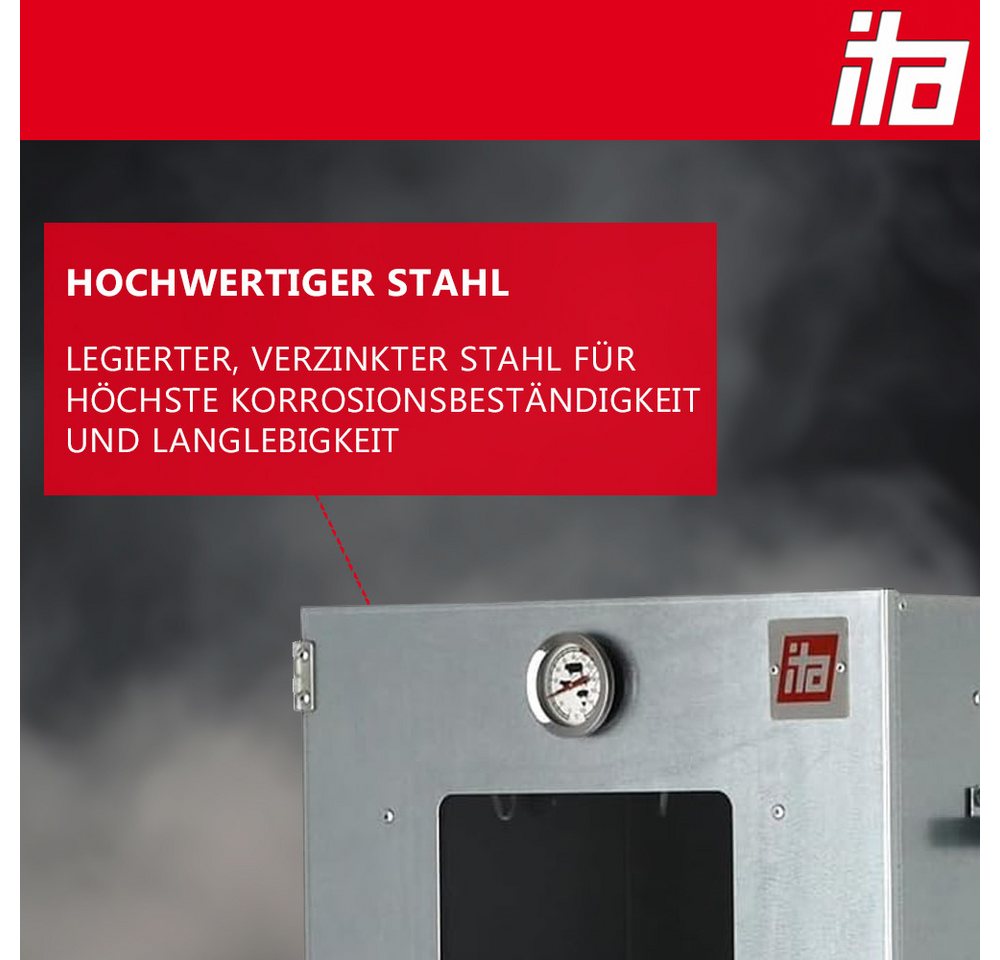 ITA Räucherofen Räucherofen 7000 - Premium Räucherschrank mit 3 Etagen, 1-St., Smoker mit passendem Räuchertisch mit erweiterbarer Ablage Bild 5