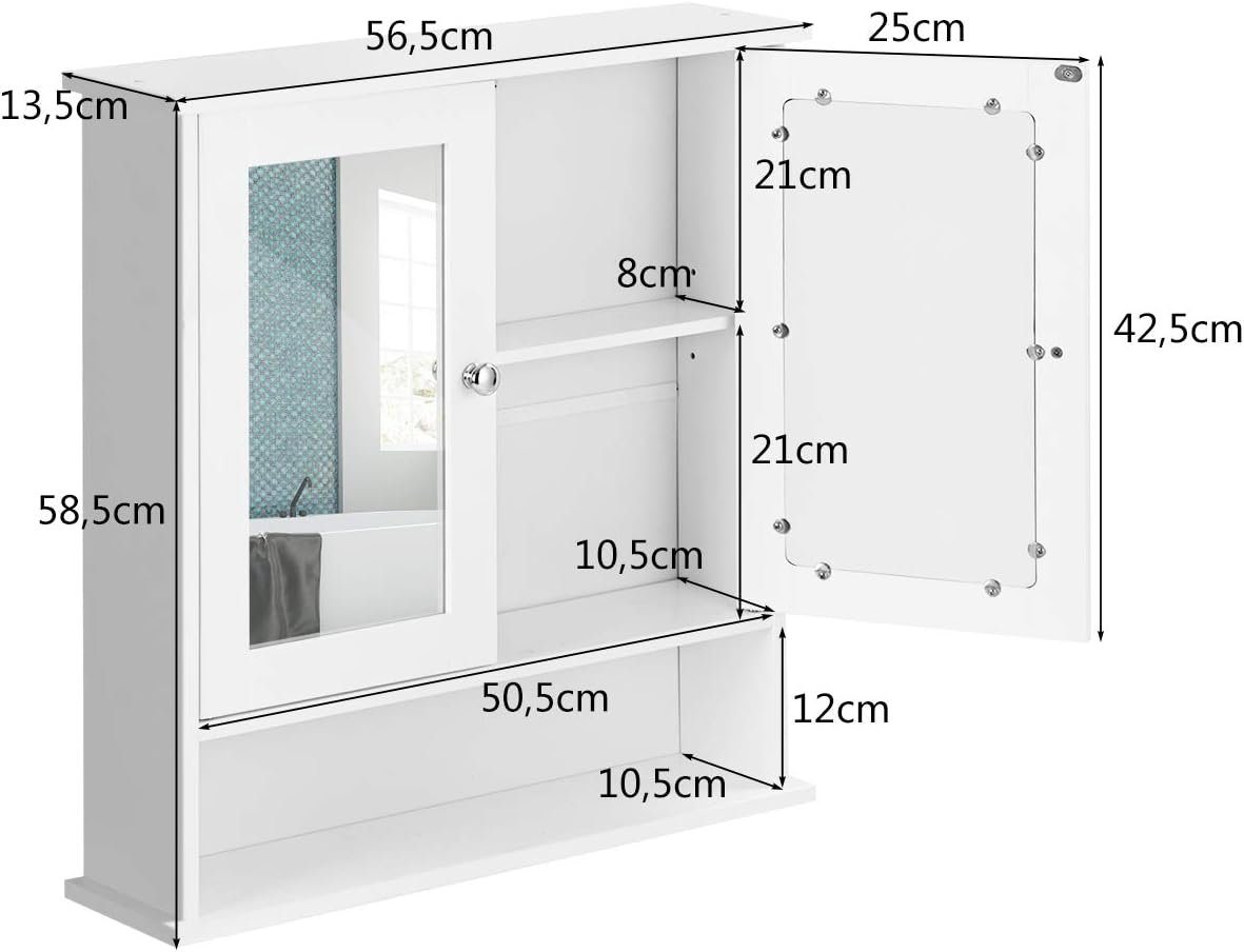 KOMFOTTEU Spiegelschrank Badezimmerspiegelschrank Wandschrank hängend,56 x 13 x 58 cm Bild 5