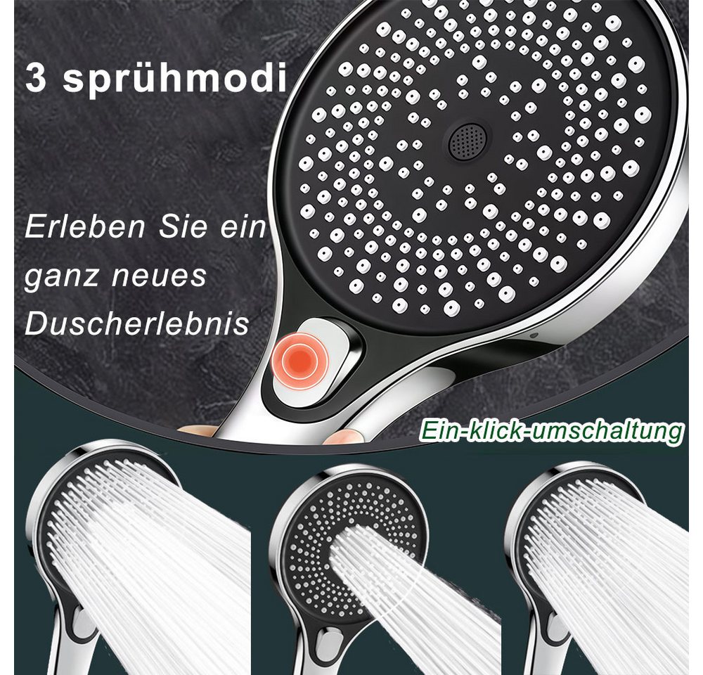 AFKSMILE Handbrause Hochdruck-Duschkopf mit 1.5 m langem Schlauch, 3 Düsentypen, Wassersparende Handbrause, 13 cm Duschbrause mit Antikalk-Funktion Bild 3