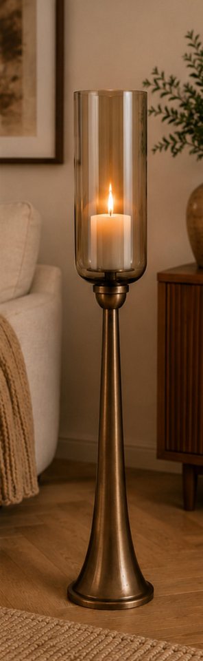 finehomegarden Bodenwindlicht Kerzenständer Säule Bronze mit Glas Hurricane Windlicht Metall & Glas (Stück, 1 St), H110cm Boden-Kerzenhalter für Wohnzimmer, Flur & Eventdekoration Bild 2