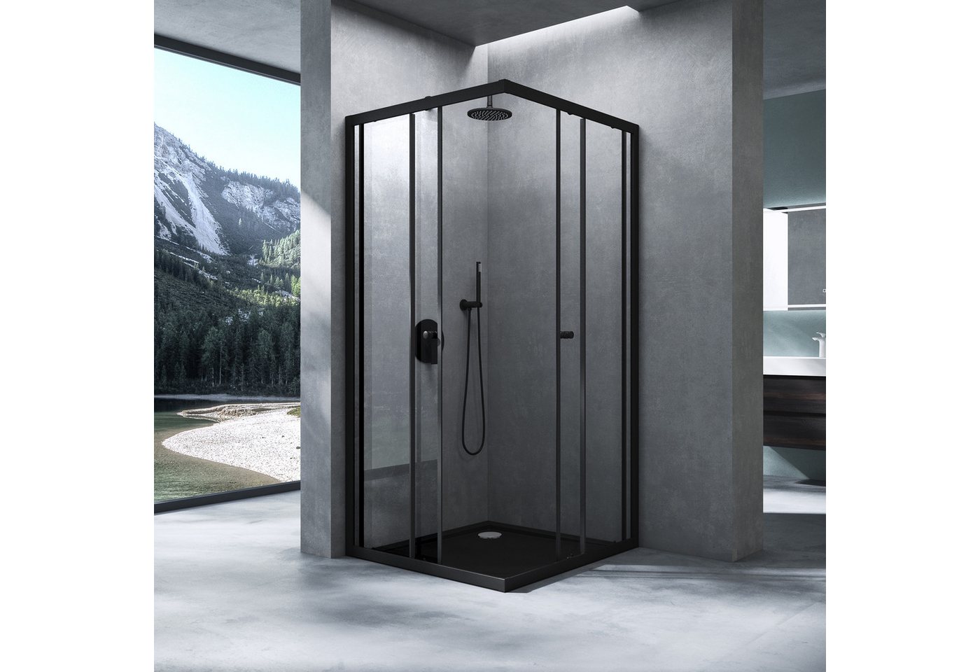 Mai & Mai Eckdusche Duschkabine mit Doppel-Schiebetür ESG-Glas mit Nano-Beschichtung R16K, BxT: 75x70 cm, Einscheibensicherheitsglas (ESG), Mit Aluminiumrahmen, Magnetdichtung und ebenerdiger Montage möglich Bild 5