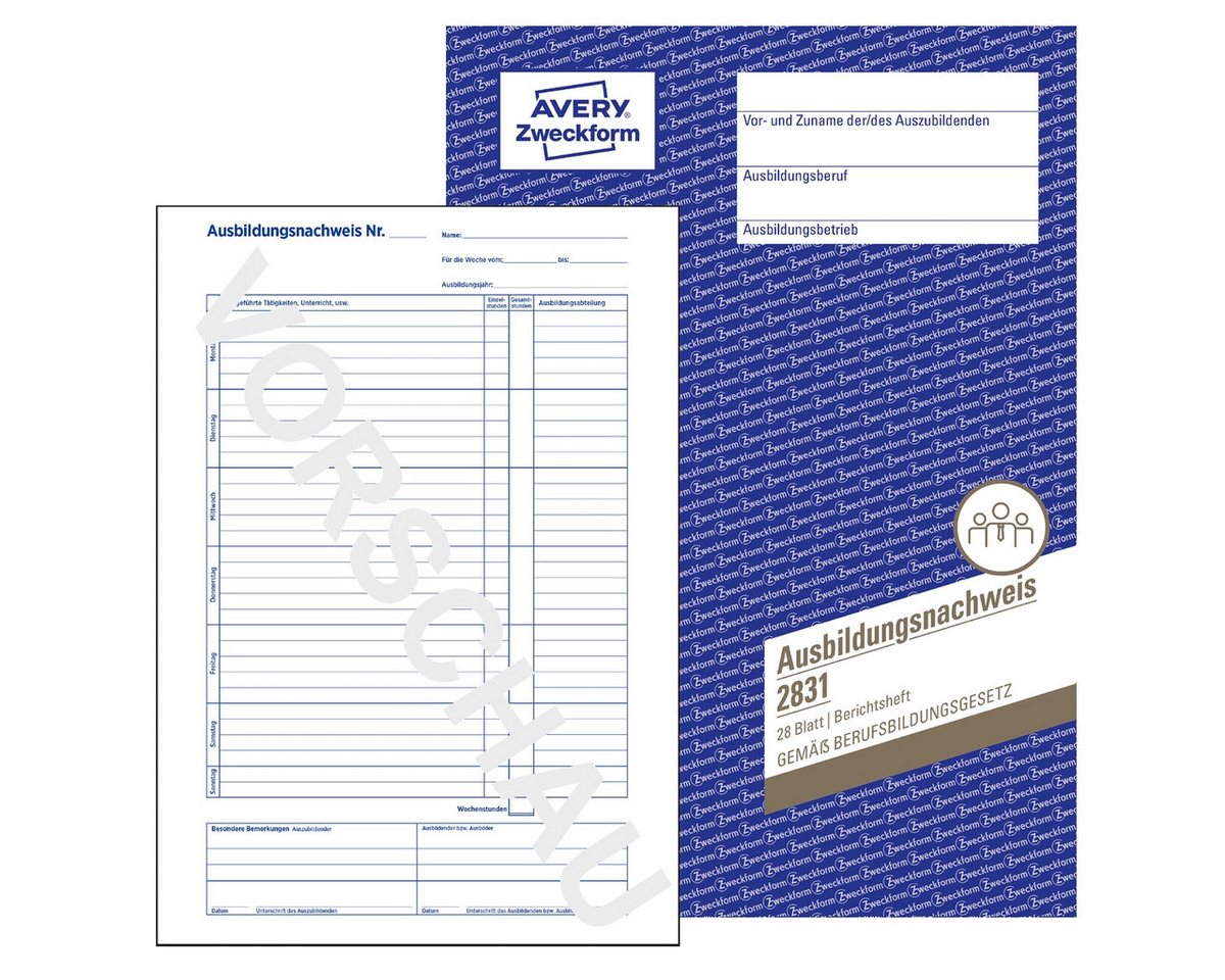 Avery Zweckform Formularblock AVERY Zweckform Ausbildungsnachweis in Heftform DIN A4 28 Blatt