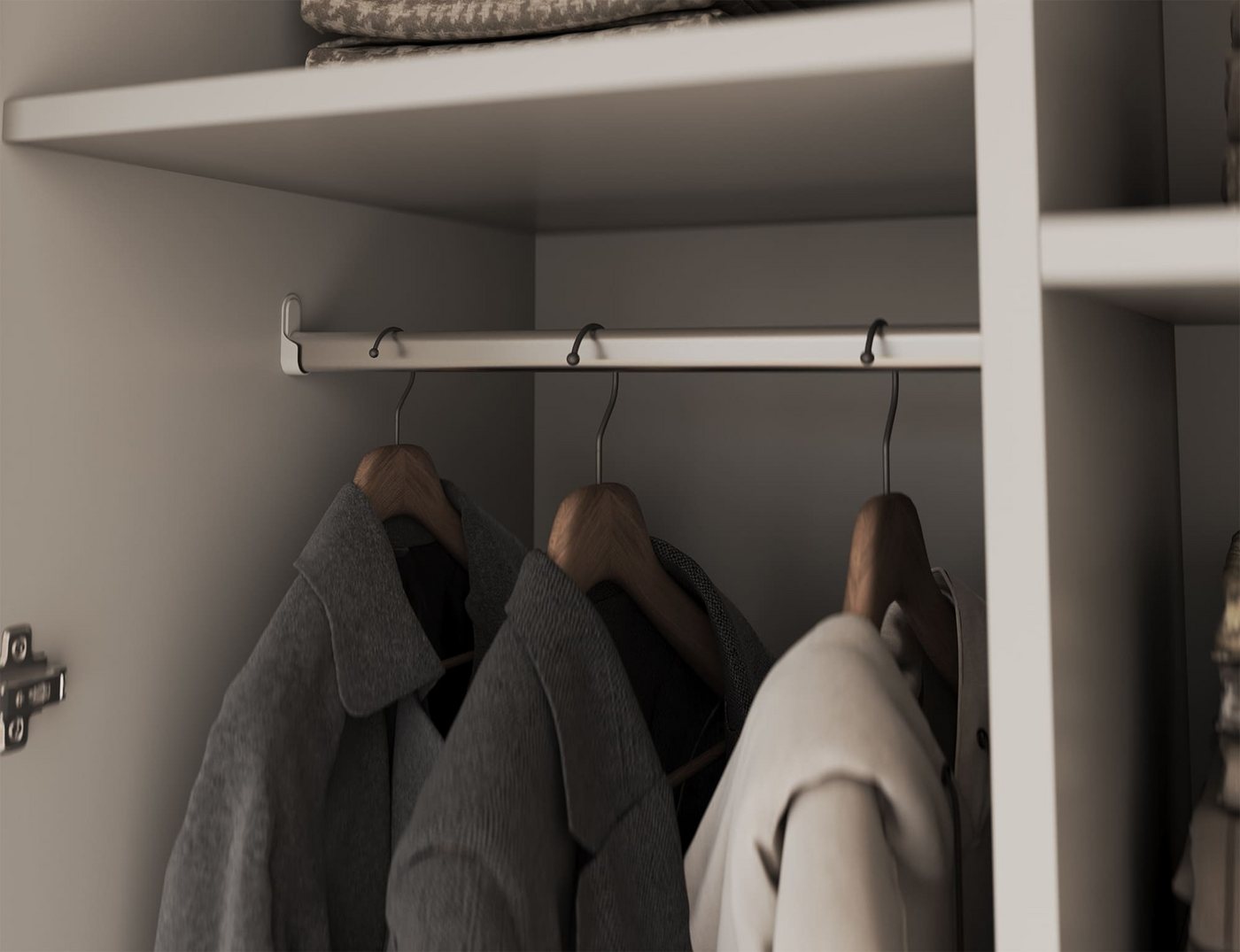 MOEBLO Drehtürenschrank Nordheim II (Kleiderschrank, 2-türig, mit Kleiderstange und 6 Einlegeböden, optional mit Aufsatzschrank, 100 cm breit, Kaschmir, Weiß oder Artisan-Eiche) (BxHxT):100 x 204/250 x 58 cm Bild 2