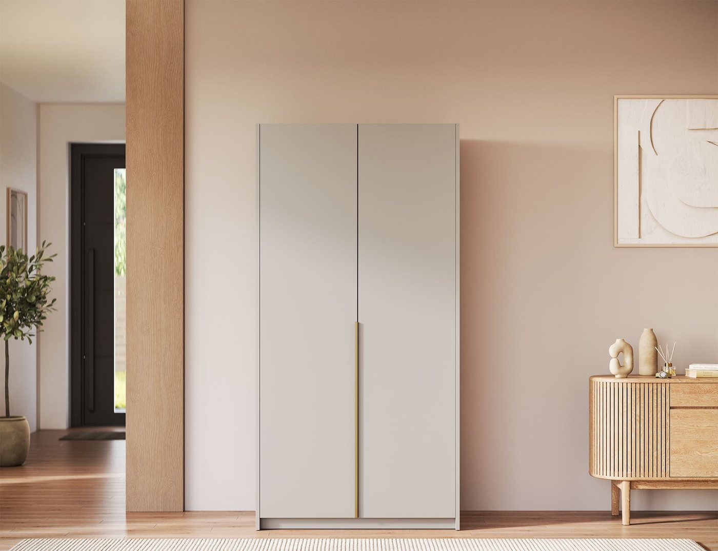 MOEBLO Drehtürenschrank Nordheim II (Kleiderschrank, 2-türig, mit Kleiderstange und 6 Einlegeböden, optional mit Aufsatzschrank, 100 cm breit, Kaschmir, Weiß oder Artisan-Eiche) (BxHxT):100 x 204/250 x 58 cm Bild 3