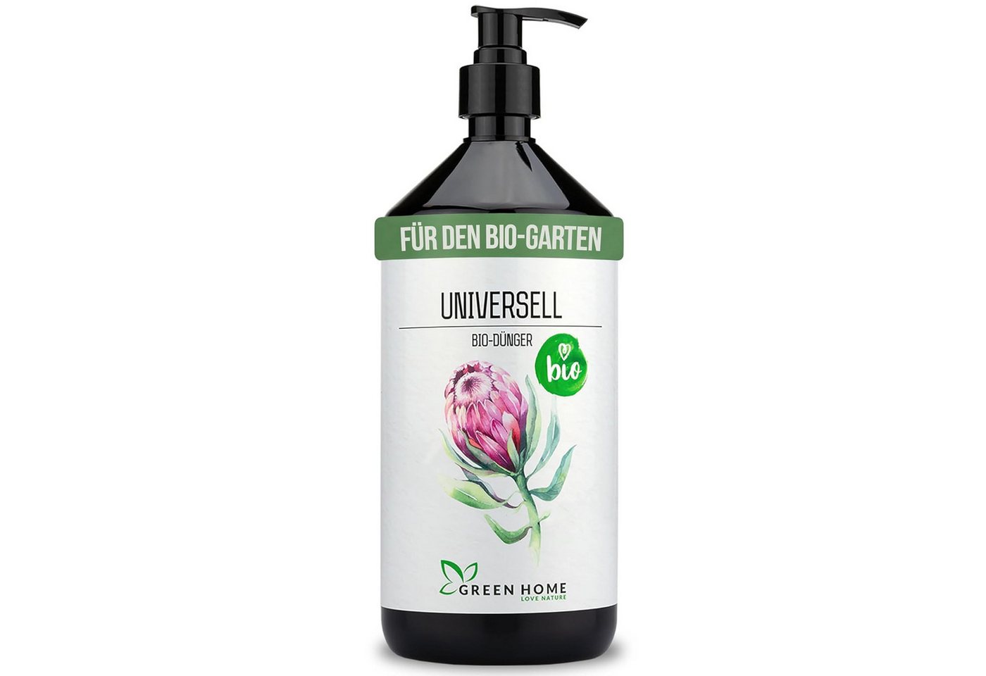 GREEN HOME LOVE NATURE Universaldünger Bio-Dünger flüssig NPK 3+2+6 für Zimmer-, Balkon- & Gartenpflanzen, Universell, 100 % bio, organisch-mineralisch, extra Kalium, Dosierpumpe