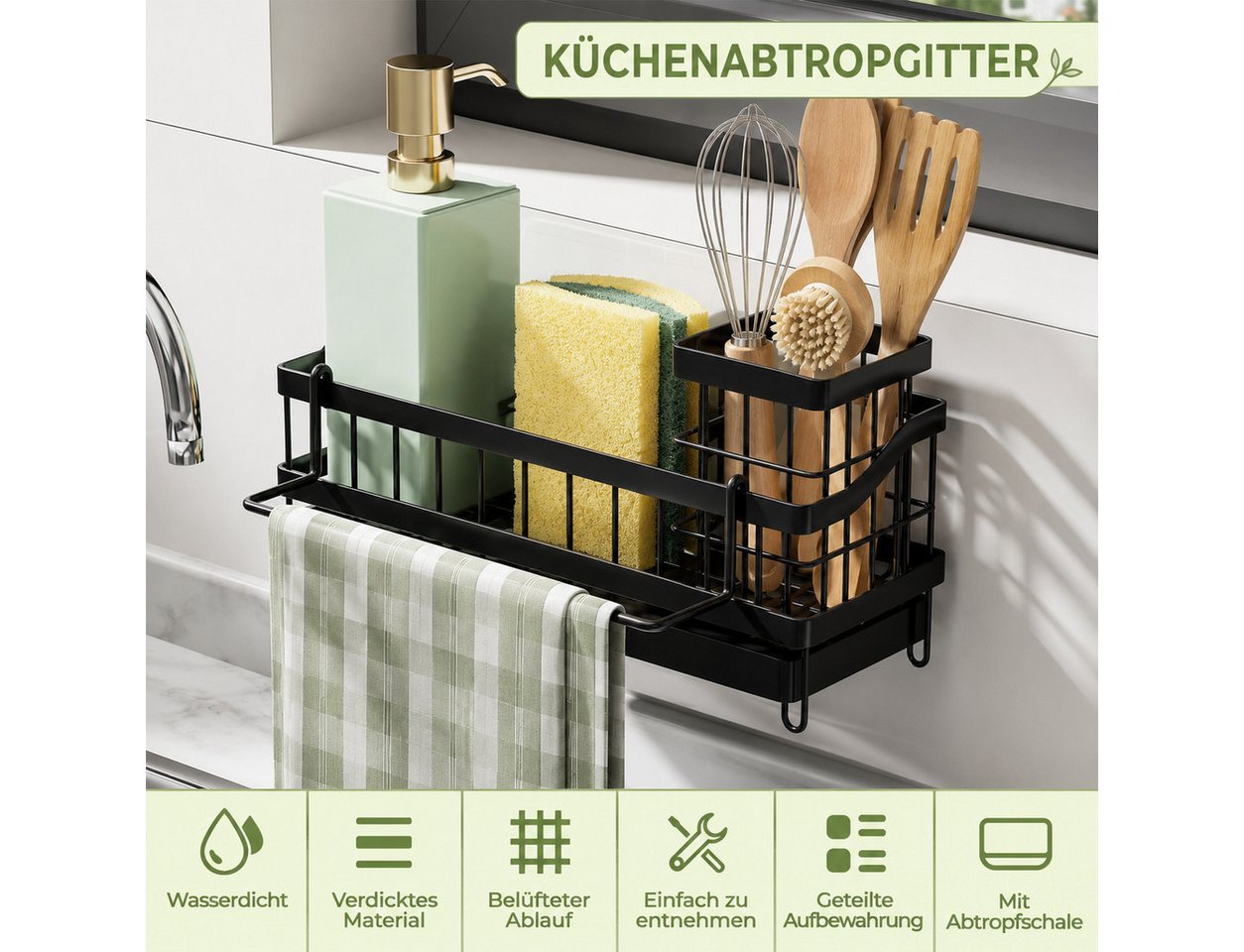 GLIESE POWER Küchenorganizer-Set Spülen-Organizer mit Entwässerung, rostfrei & platzsparend für Küche, für Spüle, Arbeitsplatte, Badezimmer, Waschraum, Küche, 24,5x9x13 cm Bild 3