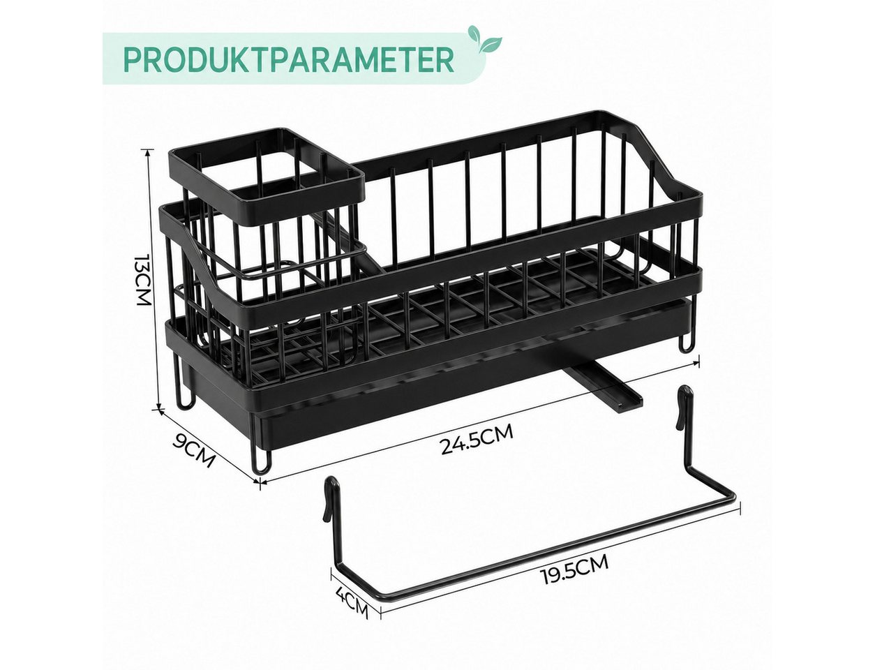 GLIESE POWER Küchenorganizer-Set Spülen-Organizer mit Entwässerung, rostfrei & platzsparend für Küche, für Spüle, Arbeitsplatte, Badezimmer, Waschraum, Küche, 24,5x9x13 cm Bild 5