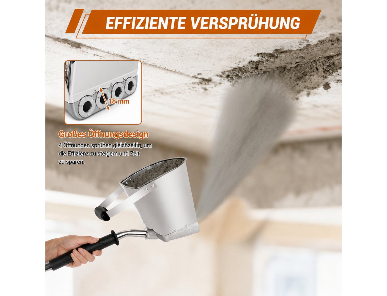 XEOOCE Farbsprühpistole Druckluft-Putzsprühgerät 4L, max. 10 bar, Putzsprühgerät mit 4-l-Behälter, Handgriff, Sprühventil, Vier 18-mm-Sprühöffnungen,Gleichmäßige Materialverteilung,