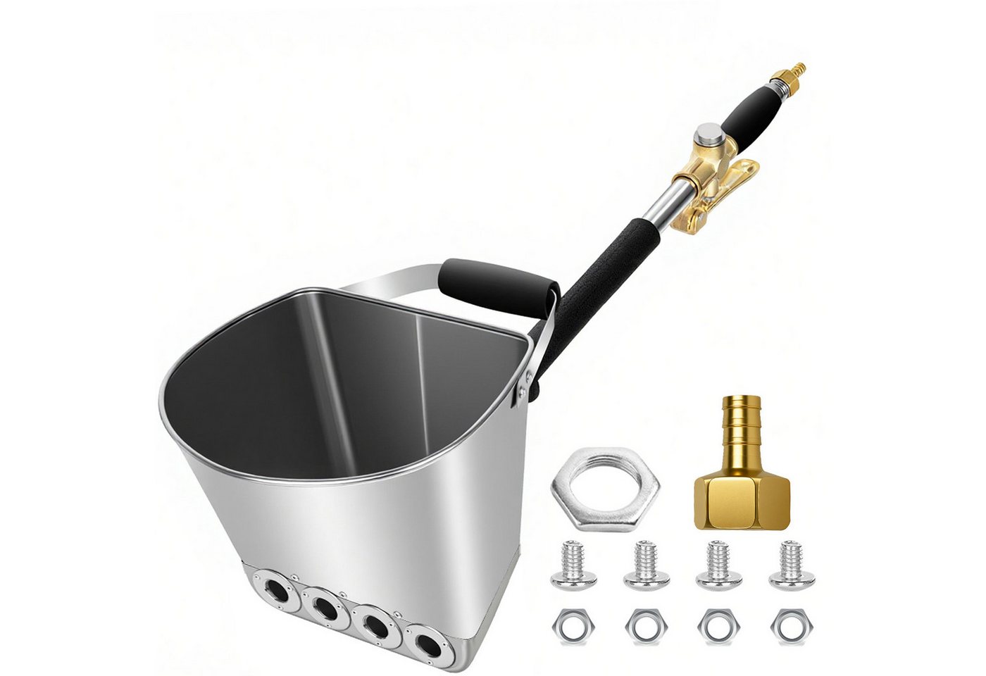 XEOOCE Farbsprühpistole Druckluft-Putzsprühgerät 4L, max. 10 bar, Putzsprühgerät mit 4-l-Behälter, Handgriff, Sprühventil, Vier 18-mm-Sprühöffnungen,Gleichmäßige Materialverteilung, Bild 2