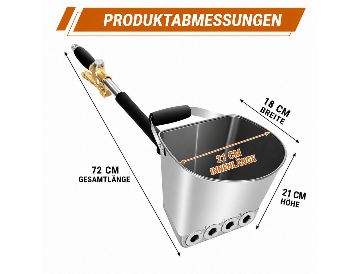 XEOOCE Farbsprühpistole Druckluft-Putzsprühgerät 4L, max. 10 bar, Putzsprühgerät mit 4-l-Behälter, Handgriff, Sprühventil, Vier 18-mm-Sprühöffnungen,Gleichmäßige Materialverteilung, Bild 5