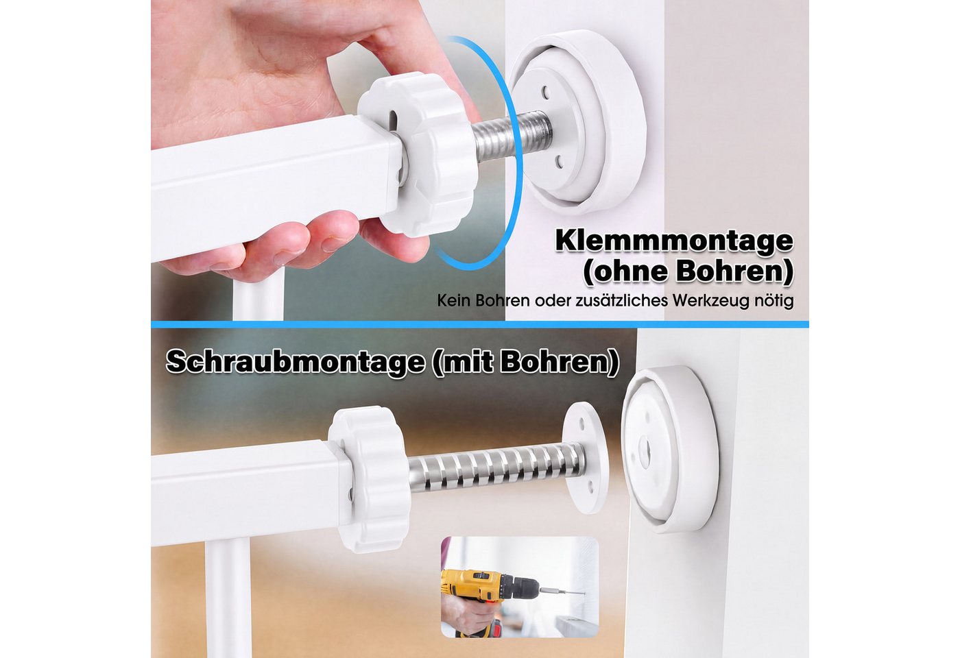 Hausright Treppenschutzgitter Extra hohes 150 cm Katzengitter mit Katzentür, 75–105 cm, ohne Bohren, Inkl. Bodenschutzleiste, 30 × 26 cm Haustiertür, 3,5 cm Gitterabstand Bild 4