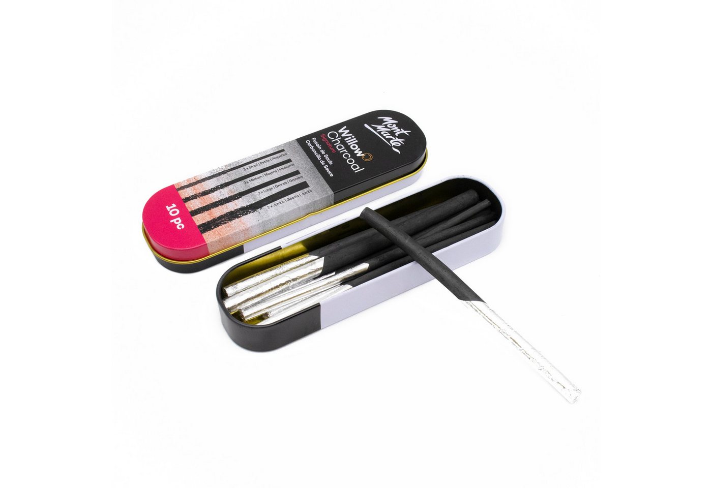 Mont Marte Kohlestift Künstler-Set mit 10 x Zeichenkohle in Folie & praktische Aluminiumcase, (Set, 10-tlg., MONT MARTE "SIGNATURE" - Kohlestifte), Mit Aluminiumcase Bild 2