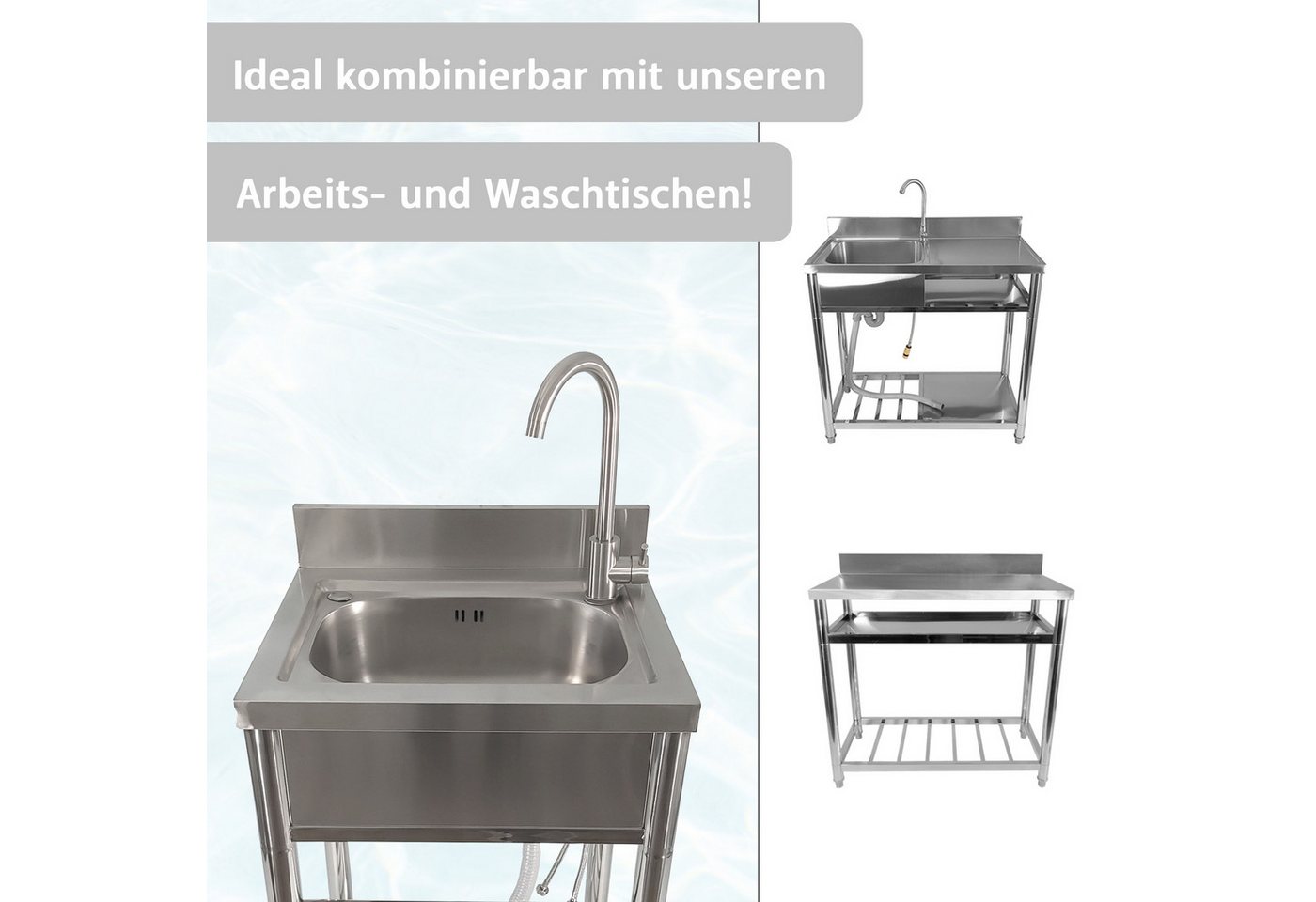 Lemodo Küchenspüle Spültisch freistehend, Wasserhahn mit Kalt Warm Anschluss, 55/50 cm, Flexible Wassertemperatureinstellung Bild 3