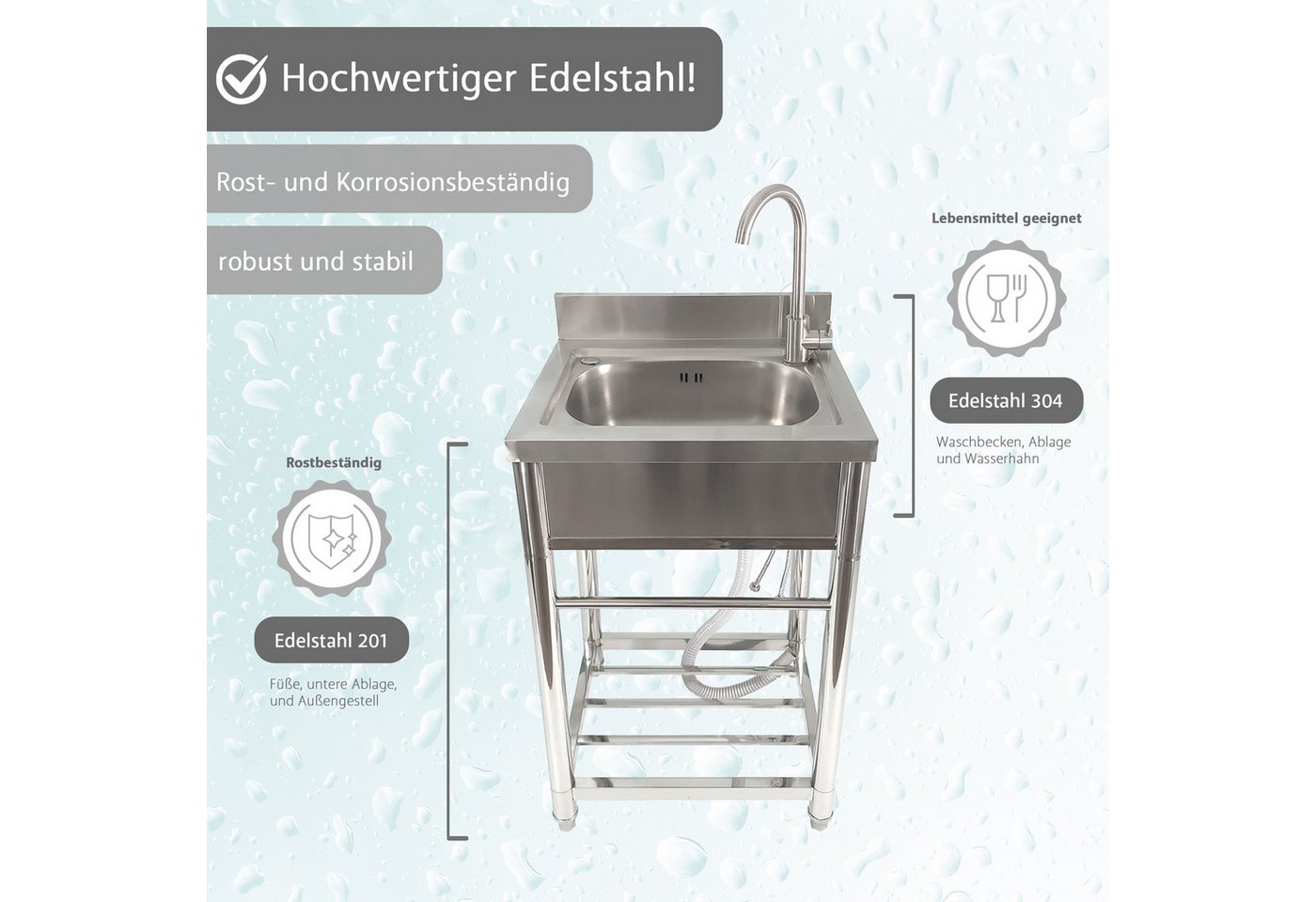 Lemodo Küchenspüle Spültisch freistehend, Wasserhahn mit Kalt Warm Anschluss, 55/50 cm, Flexible Wassertemperatureinstellung Bild 5