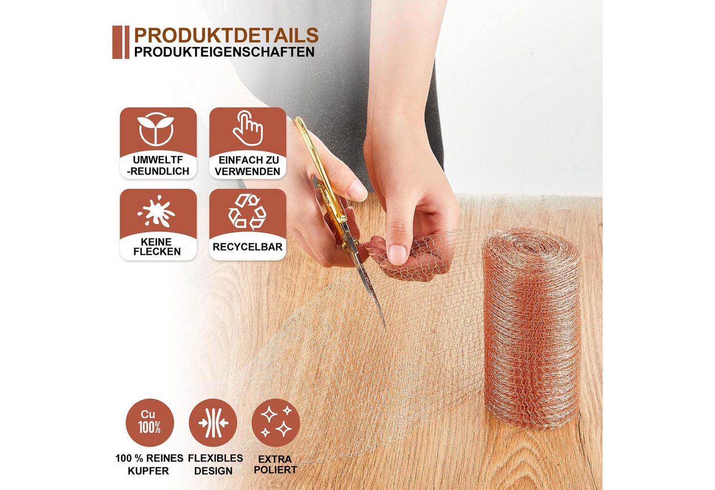 Mutig Schneckenzaun Kupferband gegen Schnecken,127mm x 6m,Pflanzenschutz für Haus & Garten, 1 Stück, 2-St., Verpackungsmaterial, Kupferornament, Kunstbedarf & Reinigungswerkzeug, hitzebeständig, biegsam & elastisch, Sicher & umweltfreundlich Bild 2