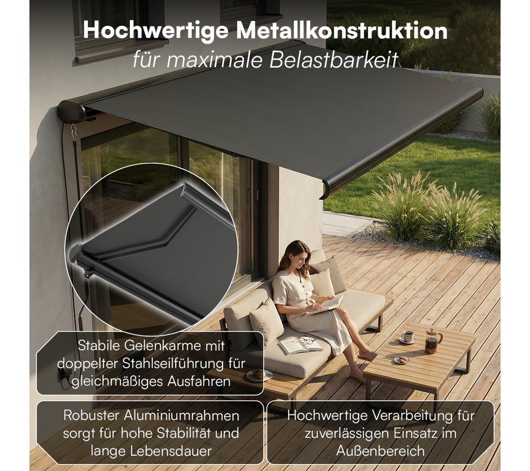 STEELSØN Kassettenmarkise Kestria, elektrische Vollkassettenmarkise vormontiert (350x300 cm) Sonnenmarkise inkl. Fernbedienung & Wandhalterung, wetterfest Bild 3