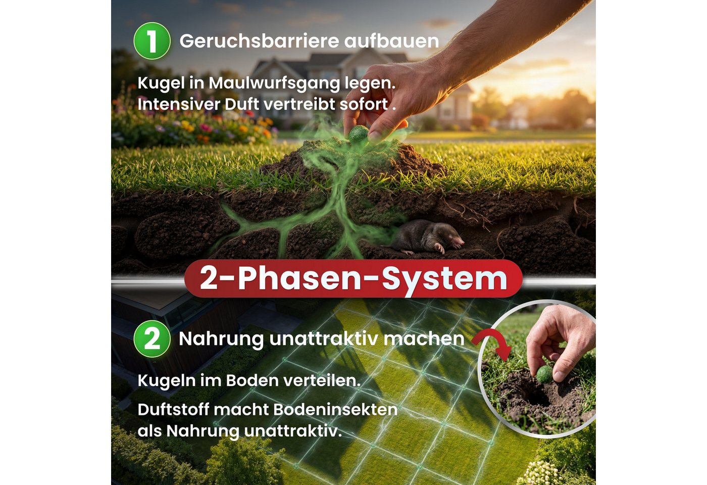 Repellion Tierabwehr-Attrappe Maulwurf Vertreiber – Maulwurf Kugeln zur Abwehr, Effektiver Maulwurfschreck & Wühlmausschreck – ohne Gift Bild 3