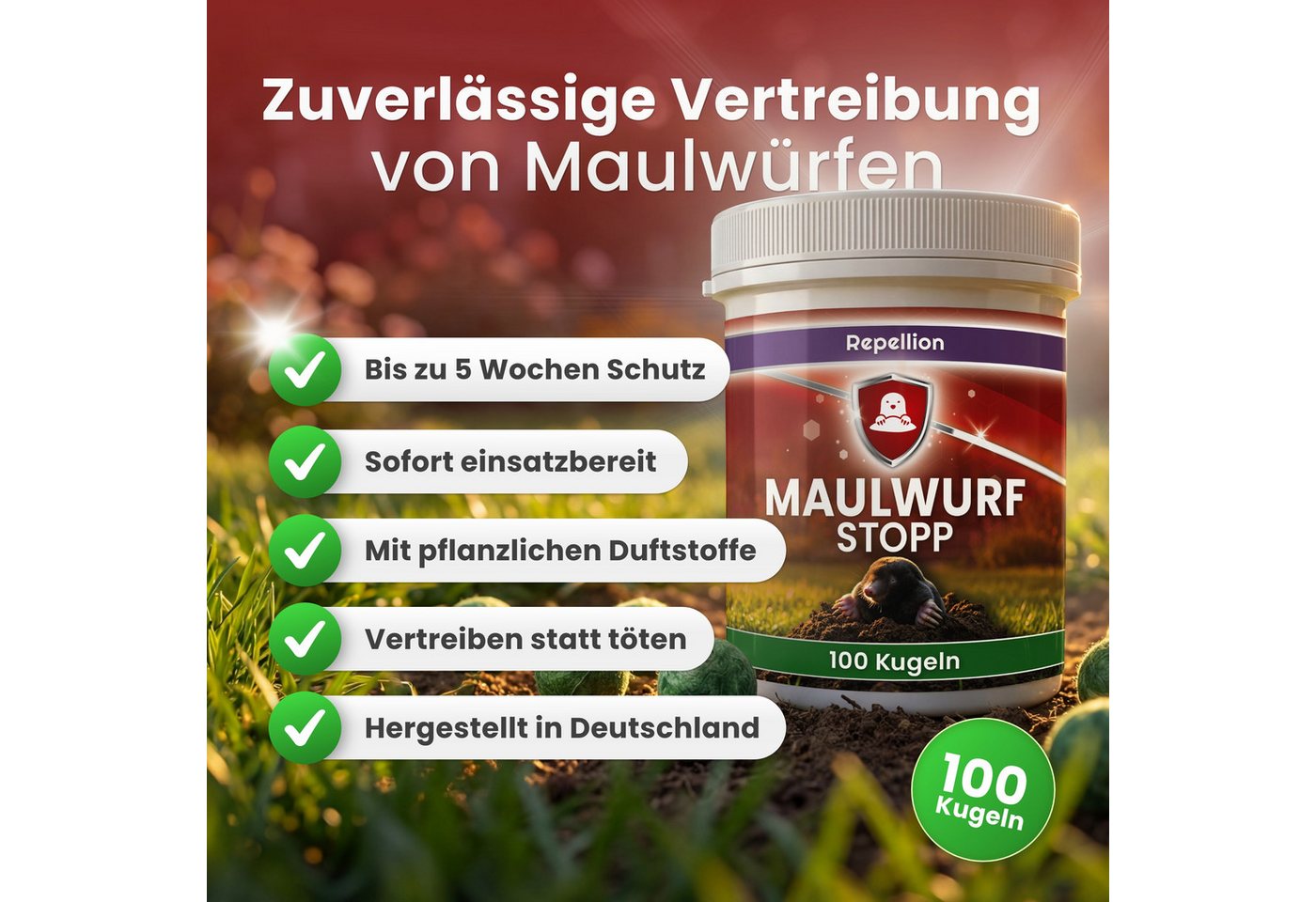 Repellion Tierabwehr-Attrappe Maulwurf Vertreiber – Maulwurf Kugeln zur Abwehr, Effektiver Maulwurfschreck & Wühlmausschreck – ohne Gift Bild 4