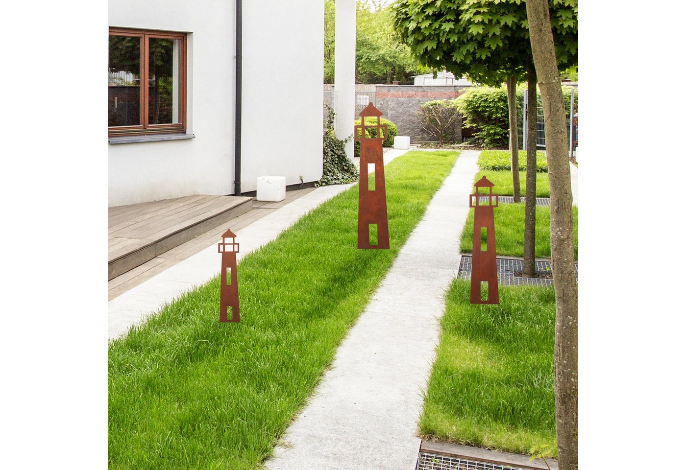 UNUS GARDEN Gartenstecker Roststecker Leuchtturm (1-St., ca. 50x11 cm (HxB) Rost Metall Gartenstecker Beetstecker Dekostecker rostige Deko Garten Bild 2