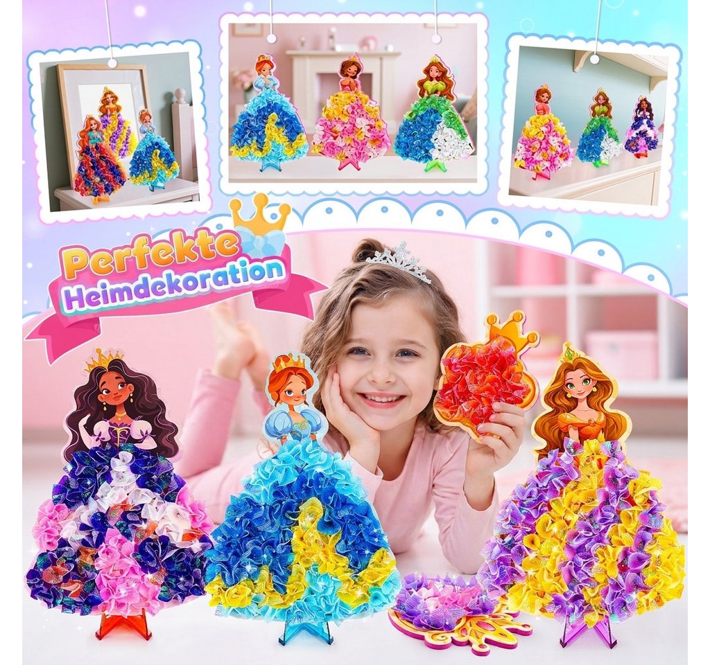 Wootoy Kreativset DIY Poke-In Bastelset für Mädchen Steckspiel Lernspielzeug ab 4, (mit 6 Prinzessinnen und 2 Zauberstäbe, 1-tlg., Fertige mit 3D-Effekt lassen sich dekorativ im Kinderzimmer aufstellen), Komplettes Bastelset mit umfangreichem Zubehör Bild 2