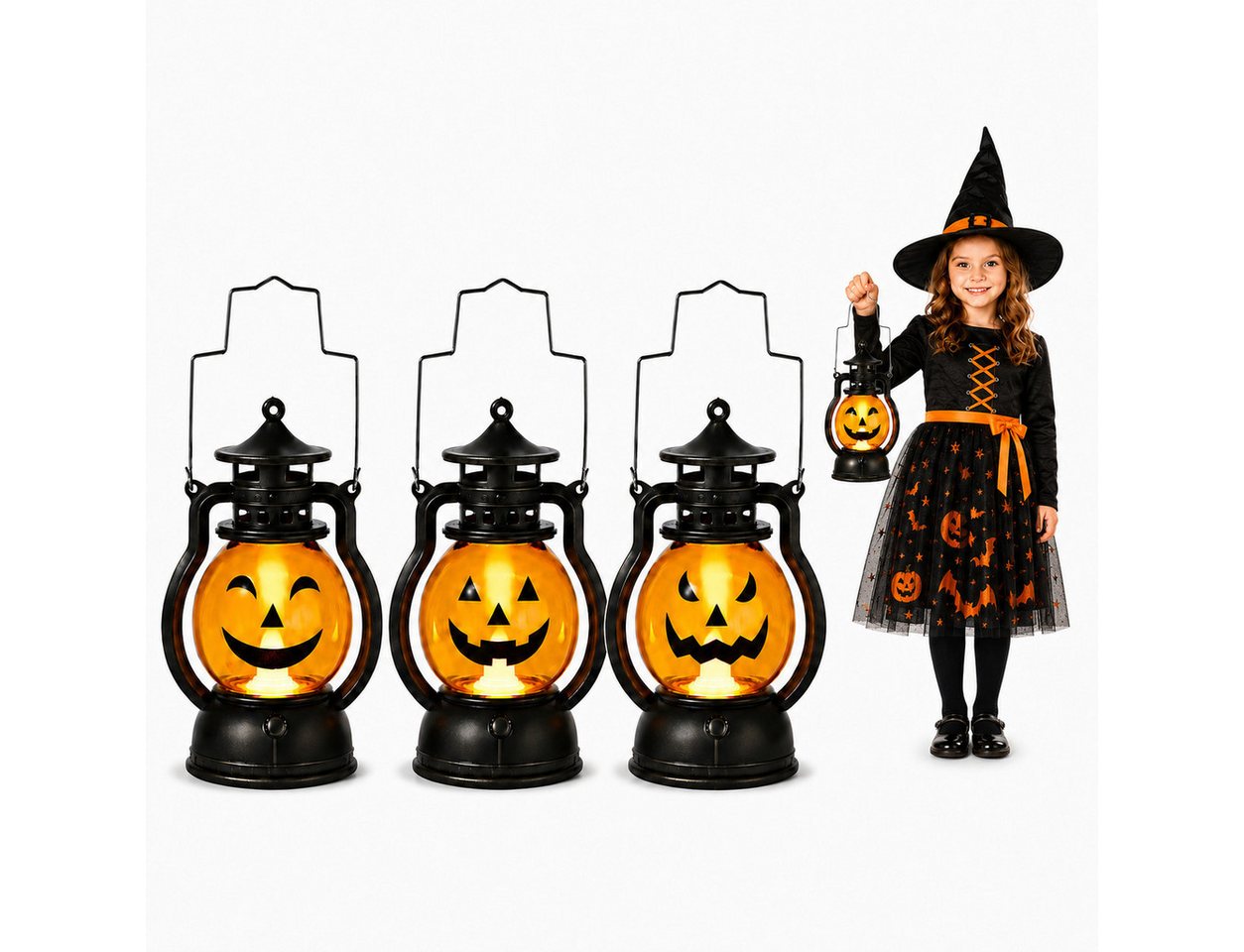 nsihing LED Laterne Halloween Kürbislaternen 3er Set mit LED, Tragbare Kürbislaternen, Batteriebetrieben für Innen, Außen, Party & Halloween Deko Bild 3