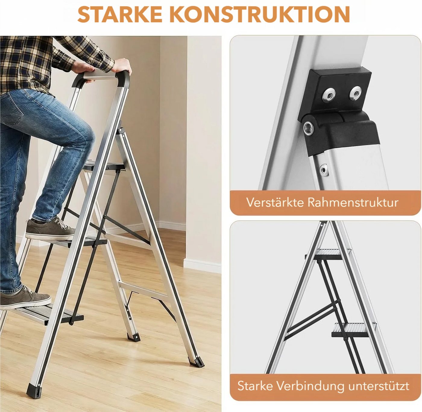 TLGREEN Trittleiter mit Handlauf 3-Stufen-Leiter Klappleiter (Stehleiter Haushaltsleiter Multifunktionale, Rostfeste rutschfeste Leicht), bis 150kg Belastbar für Küchen Büro Zuhause Garten