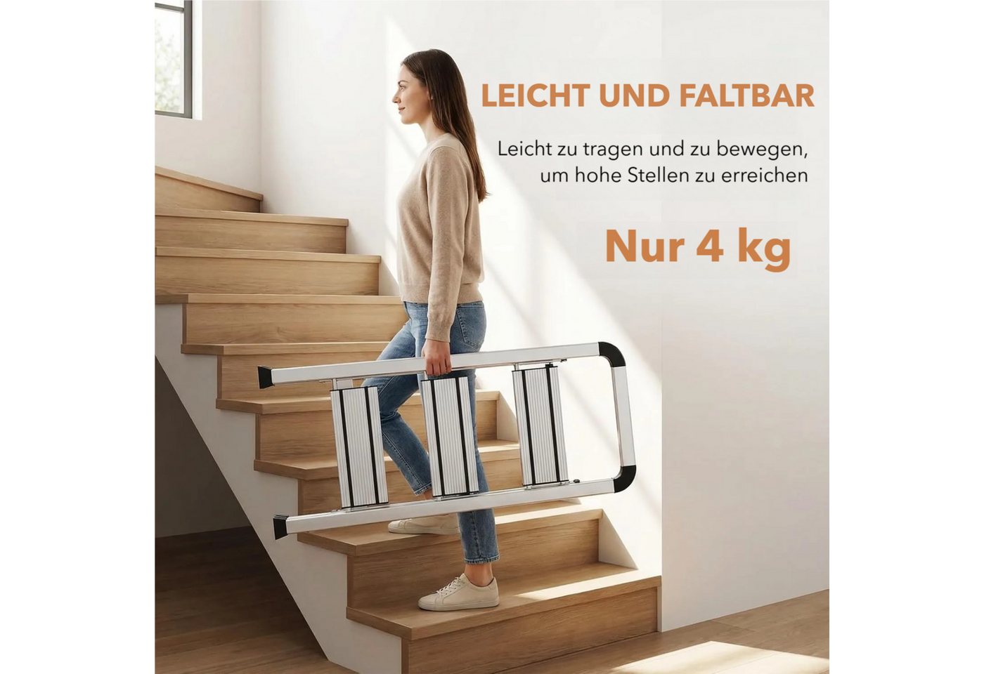 TLGREEN Trittleiter mit Handlauf 3-Stufen-Leiter Klappleiter (Stehleiter Haushaltsleiter Multifunktionale, Rostfeste rutschfeste Leicht), bis 150kg Belastbar für Küchen Büro Zuhause Garten Bild 3