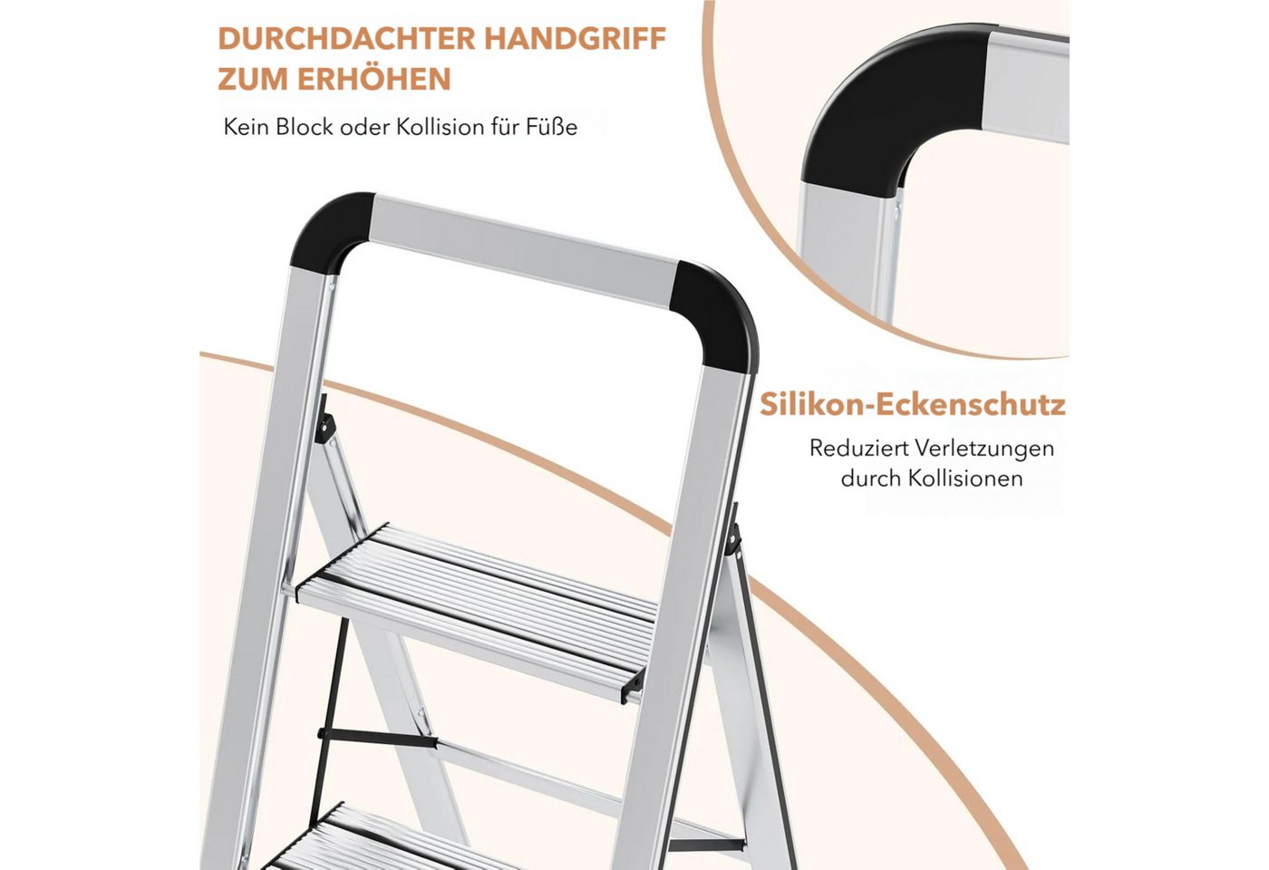 TLGREEN Trittleiter mit Handlauf 3-Stufen-Leiter Klappleiter (Stehleiter Haushaltsleiter Multifunktionale, Rostfeste rutschfeste Leicht), bis 150kg Belastbar für Küchen Büro Zuhause Garten Bild 4