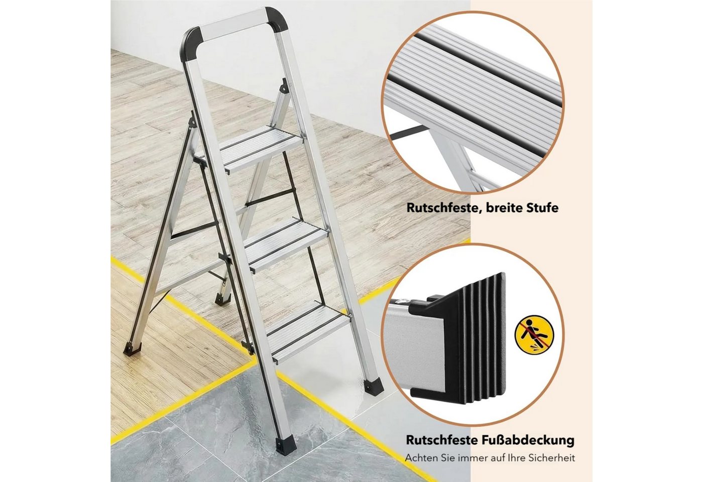 TLGREEN Trittleiter mit Handlauf 3-Stufen-Leiter Klappleiter (Stehleiter Haushaltsleiter Multifunktionale, Rostfeste rutschfeste Leicht), bis 150kg Belastbar für Küchen Büro Zuhause Garten Bild 5
