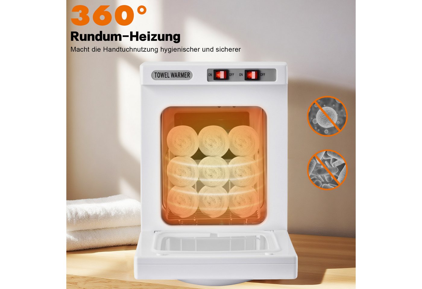 Rebonique Badheizkörper Handtuchwärmer mit UV Sterilisator Elektrisch 360° Heizung Handtücher, 8L UV-Handtuch Desinfektionschrank mit Handtuchclip