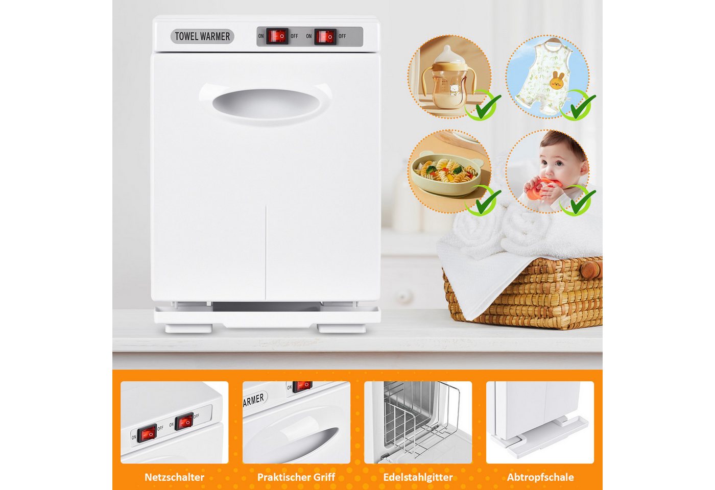 Rebonique Badheizkörper Handtuchwärmer mit UV Sterilisator Elektrisch 360° Heizung Handtücher, 8L UV-Handtuch Desinfektionschrank mit Handtuchclip Bild 2