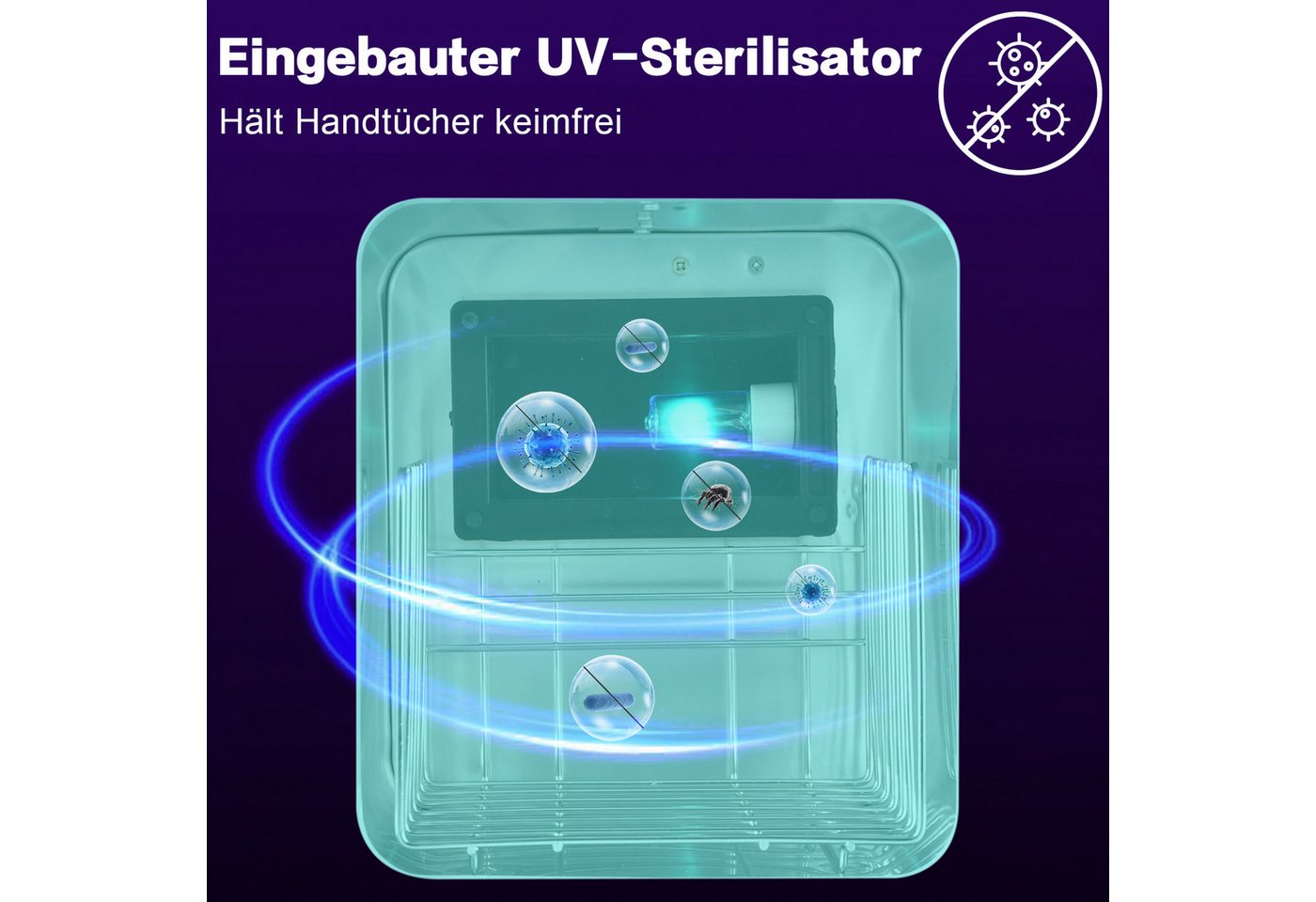 Rebonique Badheizkörper Handtuchwärmer mit UV Sterilisator Elektrisch 360° Heizung Handtücher, 8L UV-Handtuch Desinfektionschrank mit Handtuchclip Bild 4