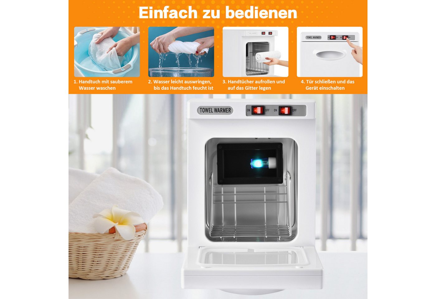 Rebonique Badheizkörper Handtuchwärmer mit UV Sterilisator Elektrisch 360° Heizung Handtücher, 8L UV-Handtuch Desinfektionschrank mit Handtuchclip Bild 5