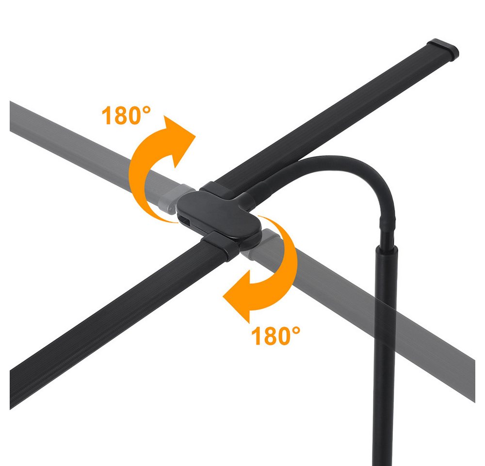 LMaxhome LED Stehlampe Dimmbar Doppelkopf Standlicht Modern 360°-Schwanenhals Leselampe Büro, EU-Stecker, LED fest integriert, 4 Höhenverstellbar(50–158CM), 10 Helligkeitsstufen, 3 Farbmodi(3000K Warmweiß, 4000K Naturweiß, 6000K Kaltweiß), Schwarz Tischlampe Stehleuchte für Schlafzimmer, Wohnzimmer, Büro Bild 2