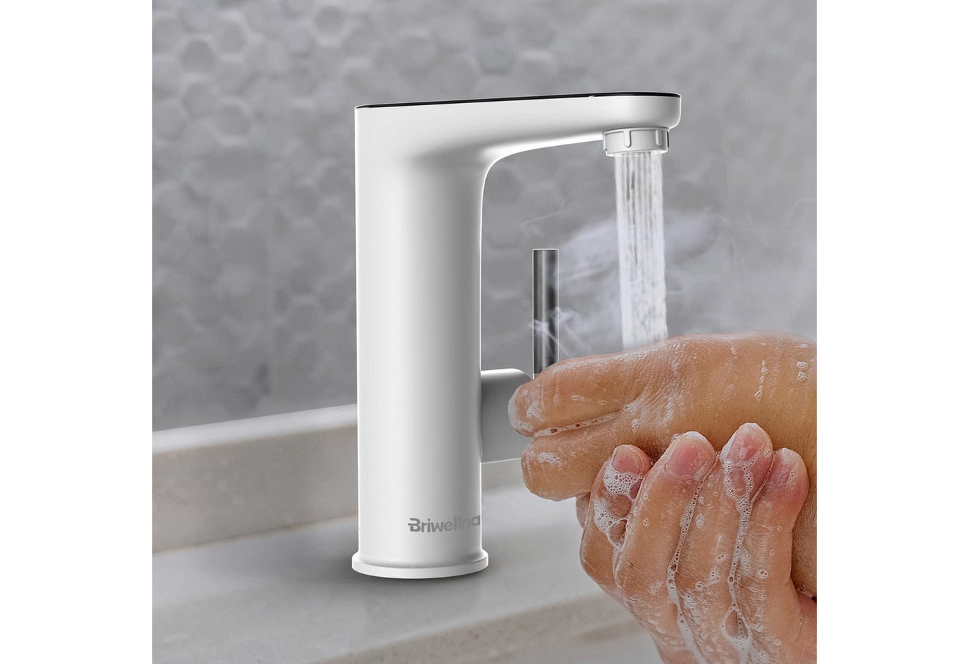 Oihpaw Durchlauferhitzer Wasserhahn mit Durchlauferhitzer,Weiß Waschtischarmatur Küche, 3000W Temperaturanzeige elektrischer Wasserhahn mit Durchlauferhitzer
