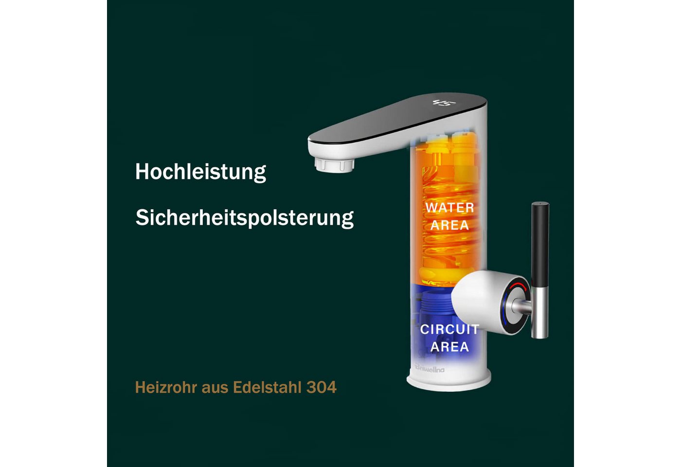 Oihpaw Durchlauferhitzer Wasserhahn mit Durchlauferhitzer,Weiß Waschtischarmatur Küche, 3000W Temperaturanzeige elektrischer Wasserhahn mit Durchlauferhitzer Bild 3