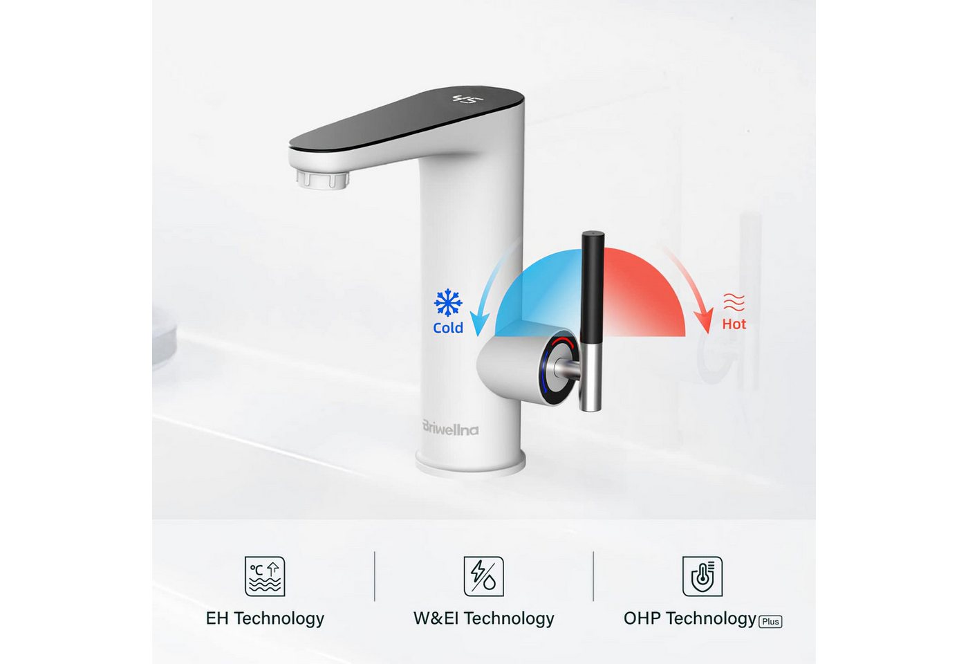 Oihpaw Durchlauferhitzer Wasserhahn mit Durchlauferhitzer,Weiß Waschtischarmatur Küche, 3000W Temperaturanzeige elektrischer Wasserhahn mit Durchlauferhitzer Bild 5