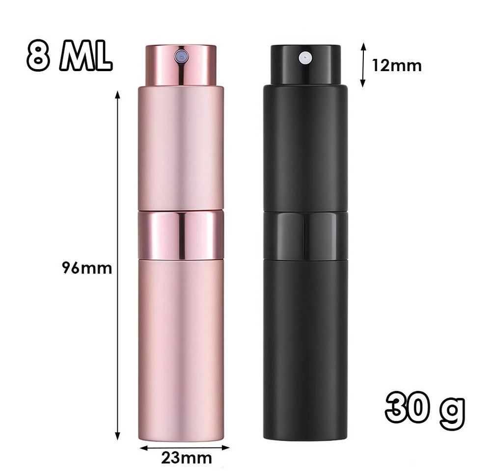 AFKSMILE Sprühflasche 2er-Pack 8ml Aluminium Parfüm Zerstäuber Nachfüllbar Leer mit Trichter, Reise Parfümzerstäuber für Damen und Herren für unterwegs