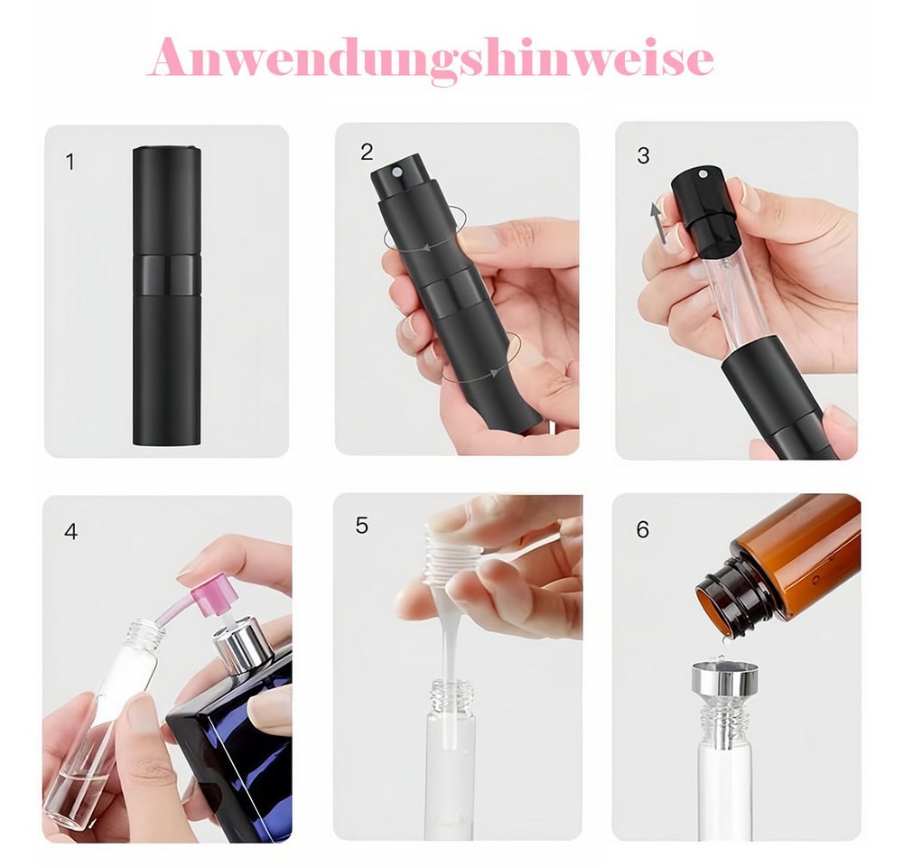 AFKSMILE Sprühflasche 2er-Pack 8ml Aluminium Parfüm Zerstäuber Nachfüllbar Leer mit Trichter, Reise Parfümzerstäuber für Damen und Herren für unterwegs Bild 2