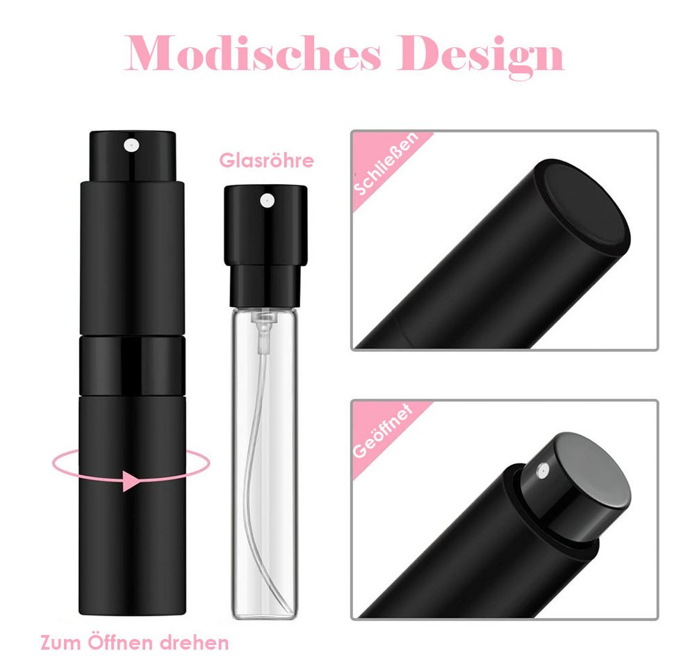 AFKSMILE Sprühflasche 2er-Pack 8ml Aluminium Parfüm Zerstäuber Nachfüllbar Leer mit Trichter, Reise Parfümzerstäuber für Damen und Herren für unterwegs Bild 3
